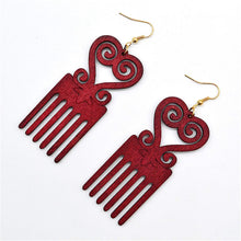 Load image into Gallery viewer, Heart Comb Wooden Drop Earrings
