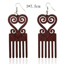 Load image into Gallery viewer, Heart Comb Wooden Drop Earrings
