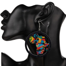 Load image into Gallery viewer, Wooden Drop Hollow Out African Map Earrings