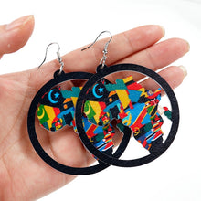 Load image into Gallery viewer, Wooden Drop Hollow Out African Map Earrings