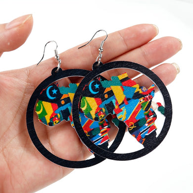 Wooden Drop Hollow Out African Map Earrings